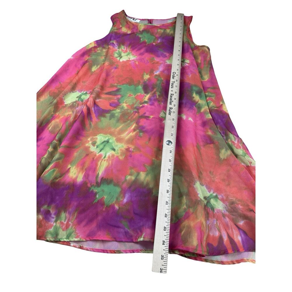 BCBG Paris Sheer Mini Shift Dress Tie Dye Pink Green Boho Sleeveless Sz M - Picture 4 of 6